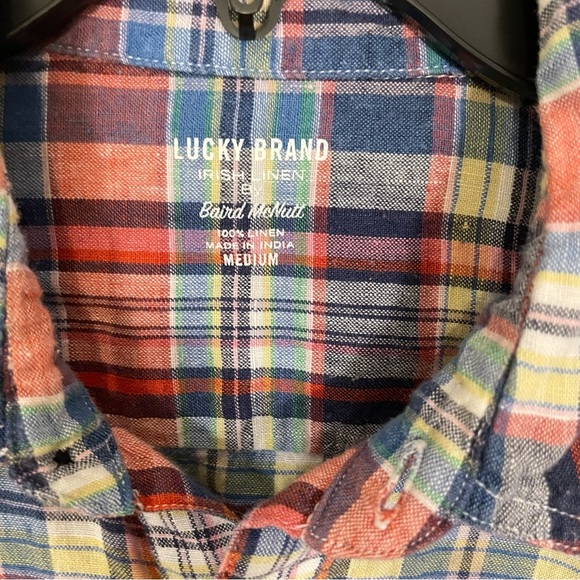 Lucky Brand Baird McNutt Irish Linen Plaid Button Shirt Mens Size M Blue Multi - Picture 3 of 7